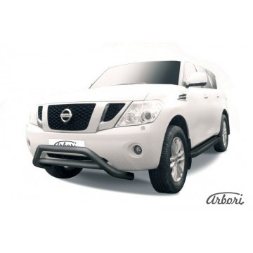 Кенгурятник d76 низкий широкий с перемычкой Arbori черн. для Nissan PATROL 2012-2014