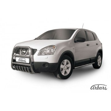 Кенгурятник d57 высокий с защитой картера Arbori нерж. сталь для Nissan QASHQAI 2007-2010