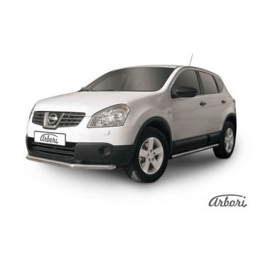 Защита переднего бампера d57 короткая Arbori нерж. сталь для Nissan QASHQAI 2007-2010