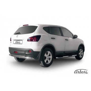 Защита заднего бампера d57+d42 двойная Arbori нерж. сталь для Nissan QASHQAI 2007-2010