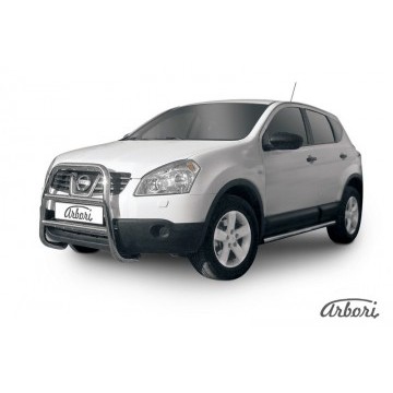 Кенгурятник d57 высокий  Arbori нерж. сталь для Nissan QASHQAI+2 2007-2010