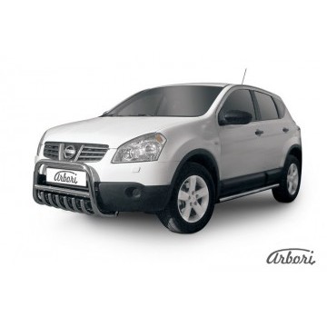 Кенгурятник d57 низкий c защитой картера Arbori нерж. сталь для Nissan QASHQAI+2 2007-2010
