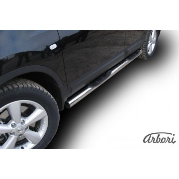 Защита порогов d76 с проступями Arbori нерж. сталь для Nissan QASHQAI+2 2007-2010