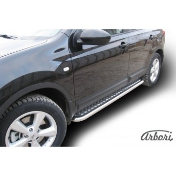 Защита порогов d57 с листом Arbori нерж. сталь для Nissan QASHQAI+2 2007-2010