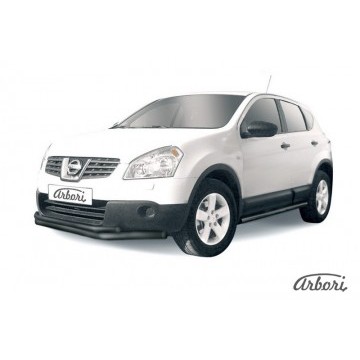 Защита переднего бампера d57+d42  двойная длинная Arbori черн. для Nissan QASHQAI 2007-2010