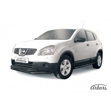 Защита переднего бампера d57+d42 двойная длинная Arbori черн. для Nissan QASHQAI+2 2007-2010