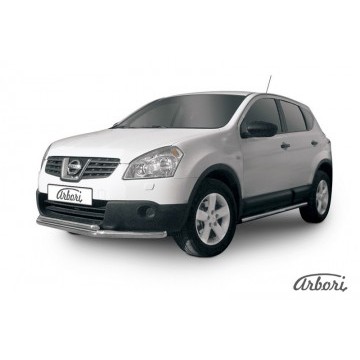 Защита переднего бампера d57+d42 двойная длинная Arbori нерж. сталь для Nissan QASHQAI+2 2011-2013