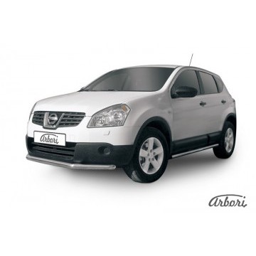 Защита переднего бампера d57 короткая Arbori нерж. сталь для Nissan QASHQAI+2 2011-2013