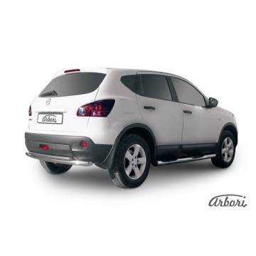 Защита заднего бампера d57+d57 двойная Arbori нерж. сталь для Nissan QASHQAI+2 2011-2013