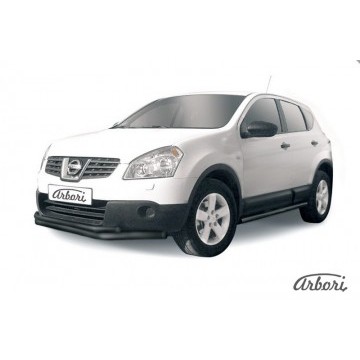 Защита переднего бампера d57+d42 двойная длинная Arbori черн. для Nissan QASHQAI+2 2011-2013