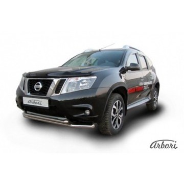 Защита переднего d57+d42 бампера двойная Arbori нерж. сталь для NISSAN Terrano 2014-нв
