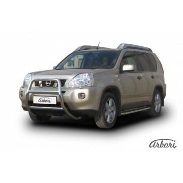Кенгурятник d57 высокий  Arbori нерж. сталь для Nissan X-TRAIL 2007-2011