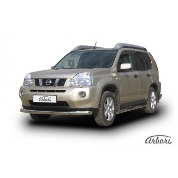 Защита переднего бампера d76 Arbori нерж. сталь для Nissan X-TRAIL 2007-2011