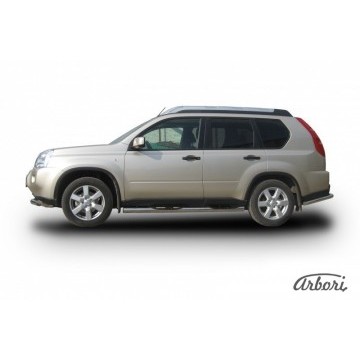 Защита порогов d76 с проступями Arbori нерж. сталь для Nissan X-TRAIL 2007-2011