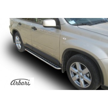 Защита порогов d42 с листом Arbori нерж. сталь для Nissan X-TRAIL 2007-2011