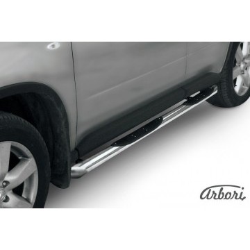 Защита порогов d76 с проступями со скосами Arbori нерж. сталь для Nissan X-TRAIL 2007-2011