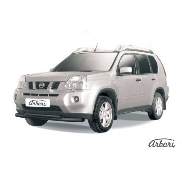 Защита переднего бампера d76+d57 двойная Arbori черн. для Nissan X-TRAIL 2007-2011