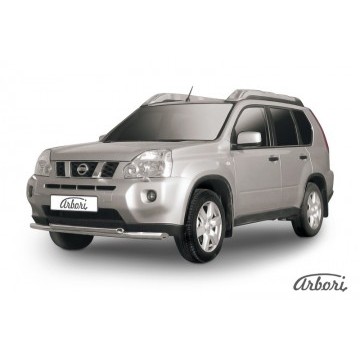 Защита переднего бампера d57+d57 двойная Arbori нерж. сталь для Nissan X-TRAIL 2011-2015