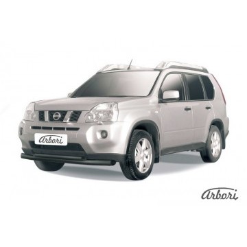 Защита переднего бампера d76+d57 двойная Arbori черн. для Nissan X-TRAIL 2011-2015