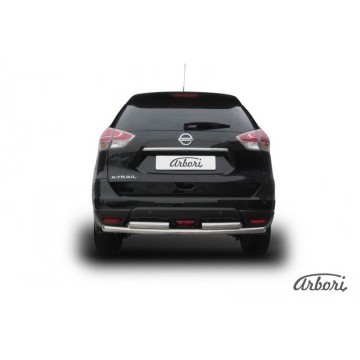 Защита заднего бампера d57+d57 двойная Arbori нерж. сталь для NISSAN X-Trail 2015-нв