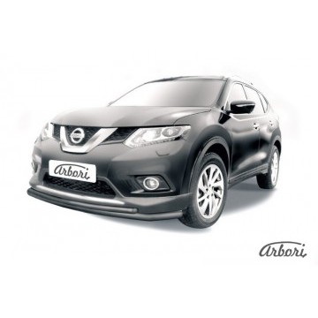 Защита переднего бампера d57+d42 двойная Arbori черн. для NISSAN X-Trail 2015-нв