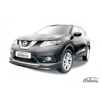 Защита переднего бампера d57+d42 двойная короткая Arbori черн. для NISSAN X-Trail 2015-нв