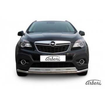 Защита переднего бампера d57+d42 двойная длинная Arbori нерж. сталь для Opel Mokka 2013-2016