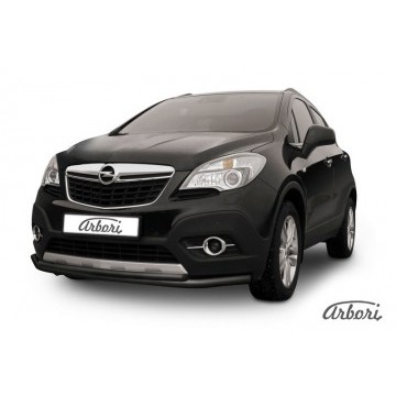 Защита переднего бампера d57+d42 двойная длинная Arbori черн. для Opel Mokka 2013-2016