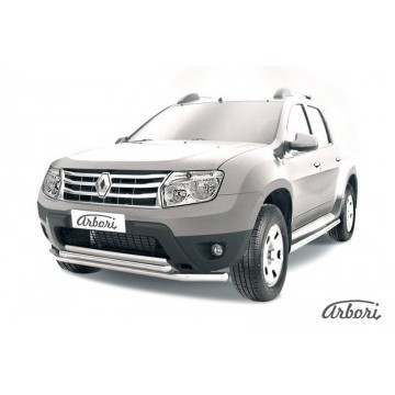 Защита переднего d57+d42 бампера двойная Arbori нерж. сталь для RENAULT Duster 2010-2015