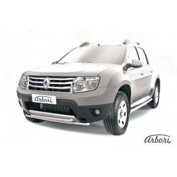 Защита переднего бампера d42+d42 двойная Arbori нерж. сталь для RENAULT Duster 2010-2015