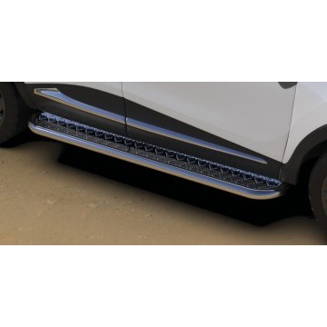 Защита порогов d57 с листом усиленная Arbori нерж. сталь для Renault KAPTUR 2016-нв