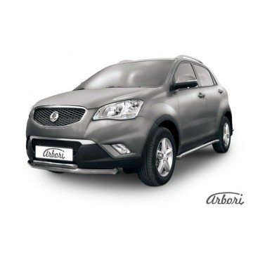 Защита переднего бампера d76+d42 двойная Arbori нерж. сталь для SsangYong ACTYON 2011-2013