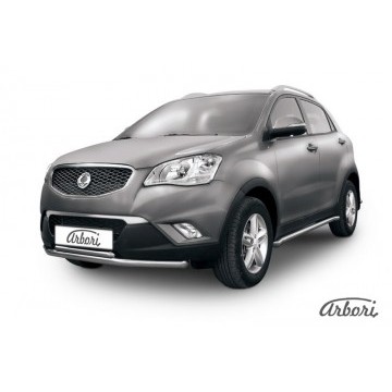 Защита переднего бампера d57+d42 двойная Arbori нерж. сталь для SsangYong ACTYON 2011-2013