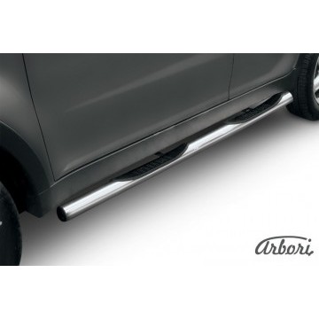 Защита порогов d76 с проступями Arbori нерж. сталь для SsangYong ACTYON 2011-2013