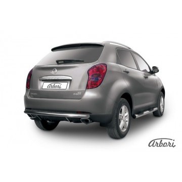 Защита заднего бампера d57 длинная Arbori нерж. сталь для SsangYong ACTYON 2011-2013