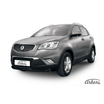 Защита переднего бампера d76+d42 двойная Arbori черн. для SsangYong ACTYON 2011-2013