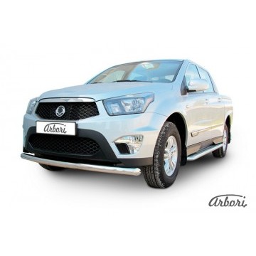Защита переднего бампера d76 Arbori нерж. сталь для SsangYong ACTYON SPORT 2013-2016