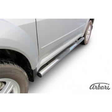 Защита порогов d76 с проступями Arbori нерж. сталь для SsangYong ACTYON SPORT 2013-2016