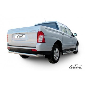 Защита заднего бампера d76 радиусная Arbori нерж. сталь для SsangYong ACTYON SPORT 2013-2016