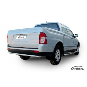 Защита заднего бампера d57 радиусная Arbori нерж. сталь для SsangYong ACTYON SPORT 2013-2016