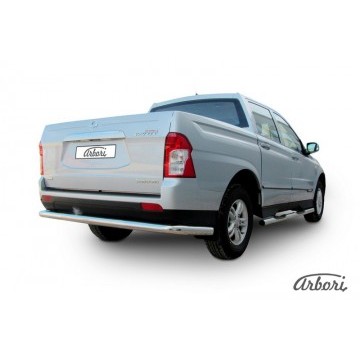 Защита заднего бампера d76 длинная Arbori нерж. сталь для SsangYong ACTYON SPORT 2013-2016