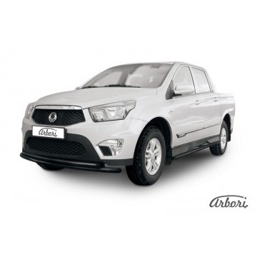 Защита переднего бампера d57+d57 двойная радиусная Arbori черн. для SsangYong ACTYON SPORT 2013-2016
