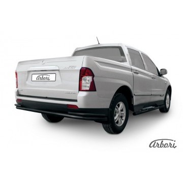 Защита заднего бампера d76+d42 двойная длинная Arbori черн. для SsangYong ACTYON SPORT 2013-2016
