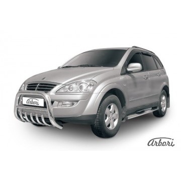 Кенгурятник низкий d76 с защитой картера Arbori нерж. сталь для SSANGYONG Kyron 2007-2015