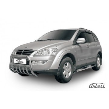 Кенгурятник низкий d57 с защитой картера Arbori нерж. сталь для SSANGYONG Kyron 2007-2015