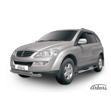 Защита переднего бампера d76+d57 двойная Arbori нерж. сталь для SSANGYONG Kyron 2007-2015