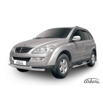 Защита переднего бампера d57+d57 двойная Arbori нерж. сталь для SSANGYONG Kyron 2007-2015