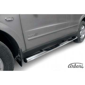Защита порогов d76 с проступями Arbori нерж. сталь для SSANGYONG Kyron 2007-2015