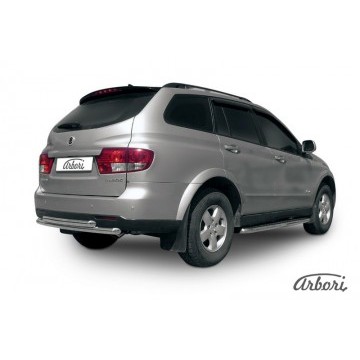 Защита заднего бампера d57+d57 двойная Arbori нерж. сталь для SSANGYONG Kyron 2007-2015