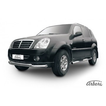 Защита переднего бампера d76+d57 двойная Arbori нерж. сталь для SsangYong REXTON 2010-2012